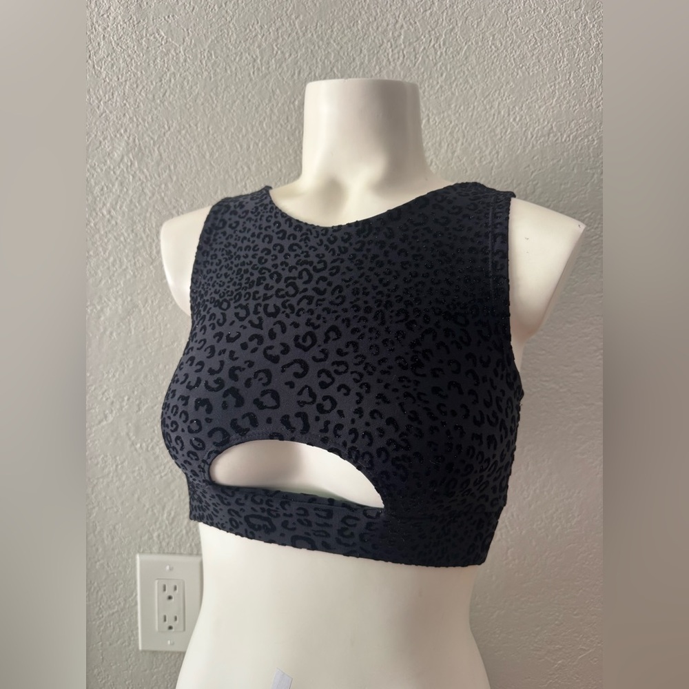 RAD Bahari leopard glitter cutout black sport bra pole dance top size M S